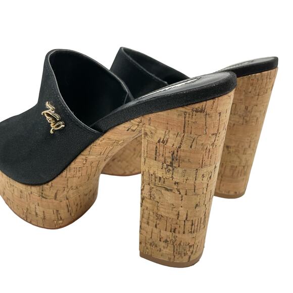 Karl Lagerfeld Paris | Henlsey Black Leather Cork Platform Block Heel Sandals - Picture 9 of 11